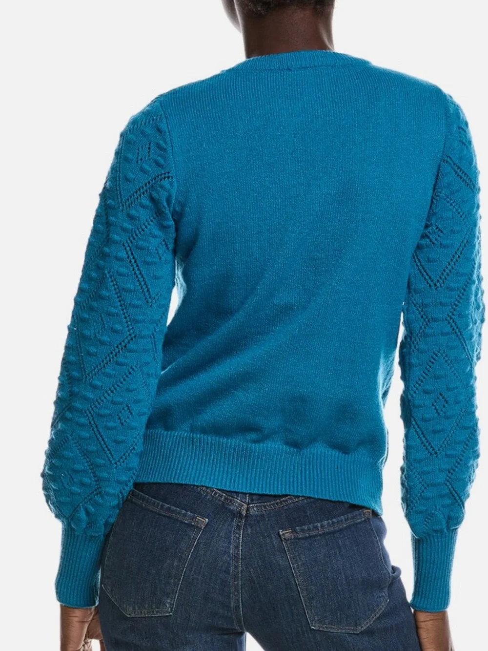 NWT Nanette Lepore Teal Pointelle Balloon-Sleeve Sweater - Sizes L & XL
